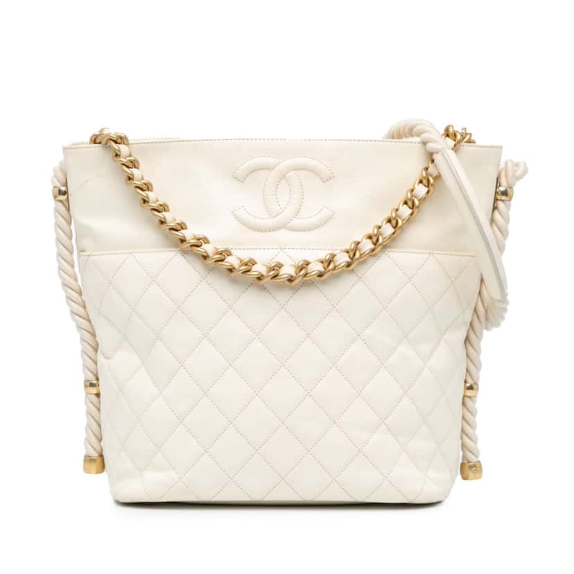 Chanel Crumpled Calfskin En Vogue Rope Satchel White Leather Good condition - Front View