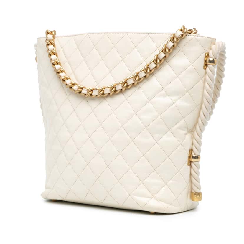 Chanel Crumpled Calfskin En Vogue Rope Satchel White Leather Good condition - Back View