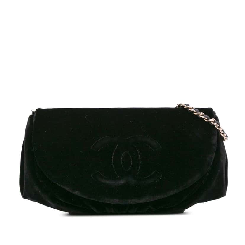 Chanel CC Velvet Half Moon Wallet on Chain Black Velvet Good condition - Front View