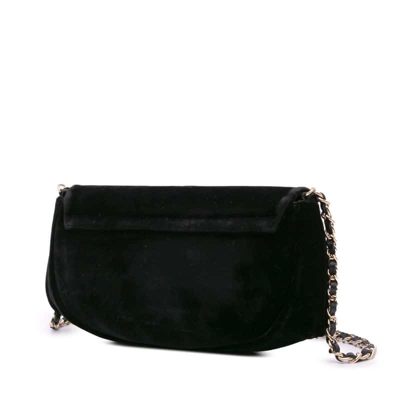 Chanel CC Velvet Half Moon Wallet on Chain Black Velvet Good condition - Back View