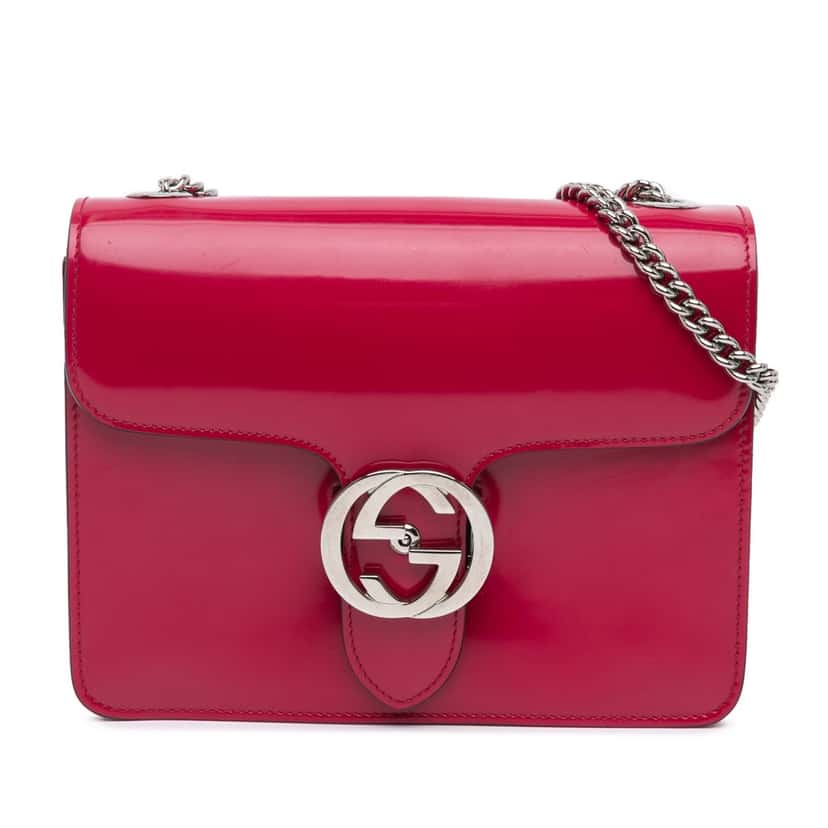 Gucci Small Polished Calfskin Interlocking G Dollar Crossbody Red Leather Good condition - Front View