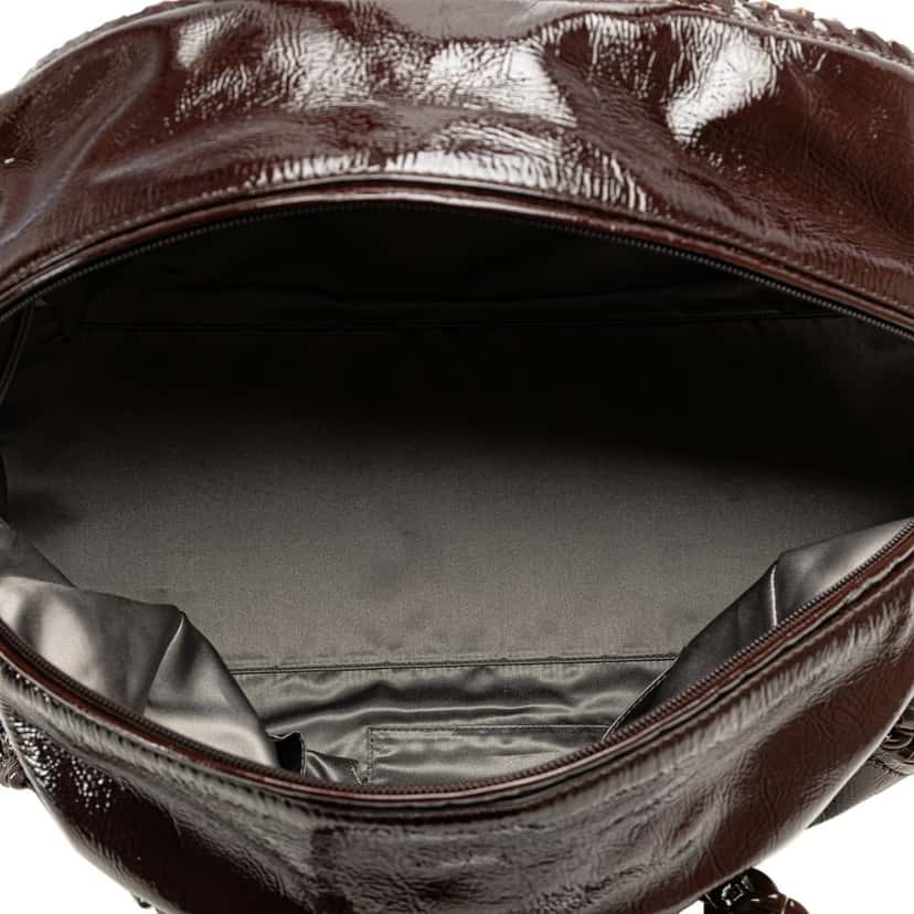Chanel Large Patent Luxe Ligne Bowler Bag Brown Leather Good condition - Model View