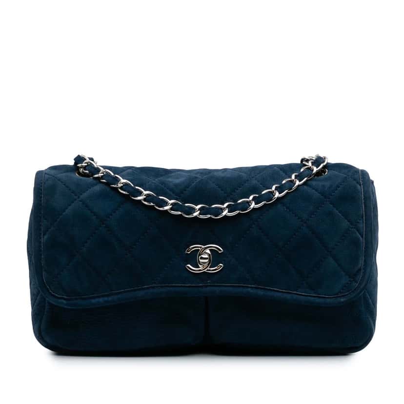 Chanel Medium Quilted Nubuck Natural Beauty Split Pocket Flap Blue Leather Good condition - Front View