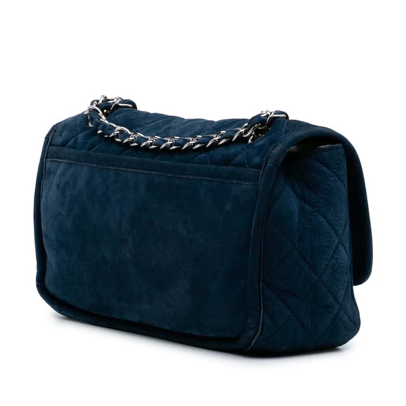 Chanel Medium Quilted Nubuck Natural Beauty Split Pocket Flap Blue Leather Good condition - Back View
