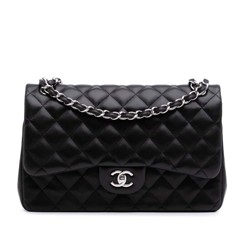 Chanel Jumbo Classic Lambskin Double Flap Black Leather Good condition - Front View