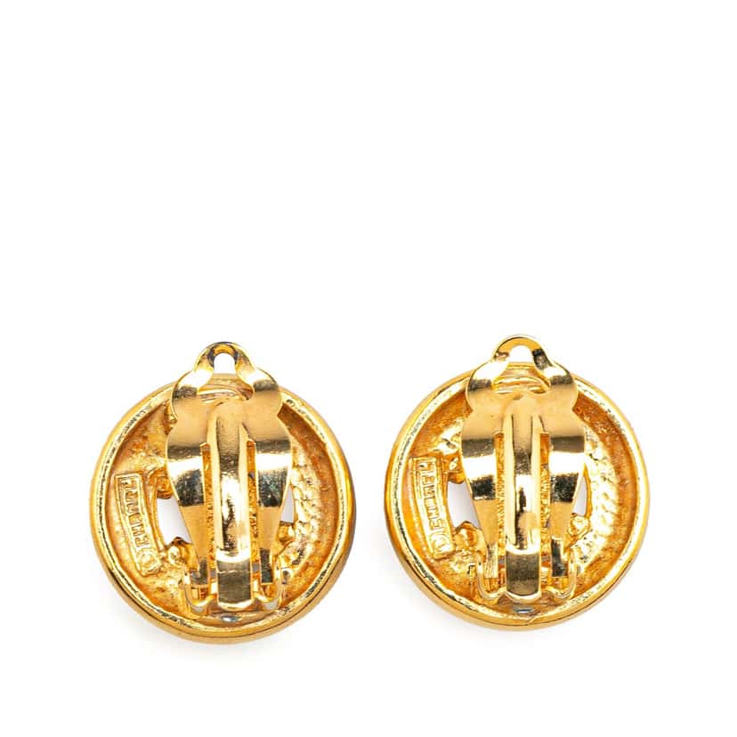 Chanel CC Gold Plated Round Clip On Earrings Gold Metal Good condition - Back View
