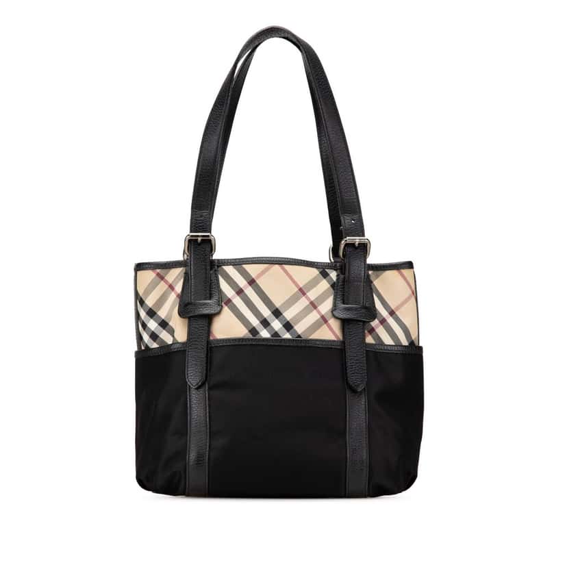 Burberry Nova Check Nylon Tote Black Good condition - Front View