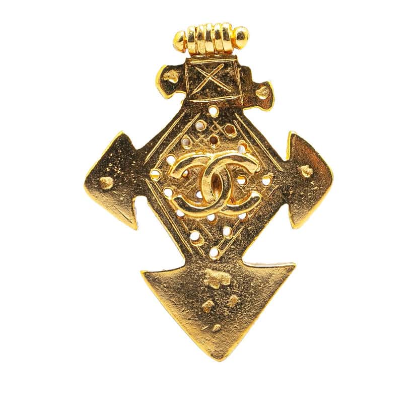 Chanel Gold Plated CC Cross Brooch Gold Metal Good condition - Front View