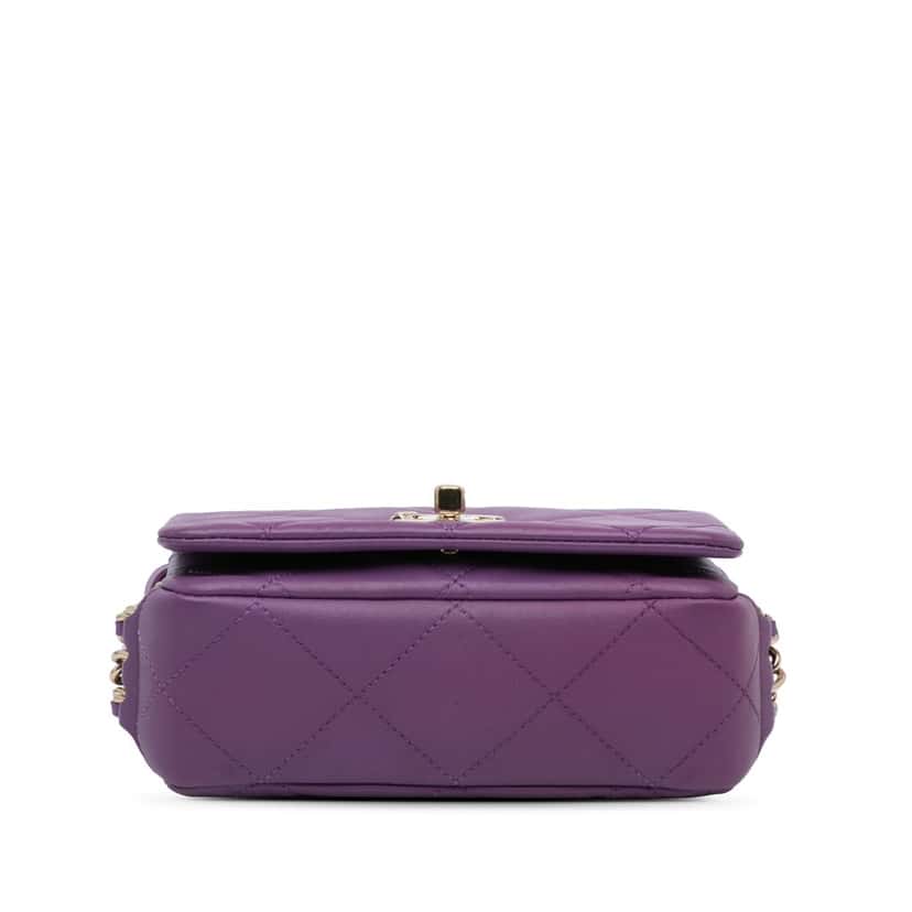 Chanel Mini Lambskin Triple Chain Full Flap Purple Leather Very good condition - Inside View
