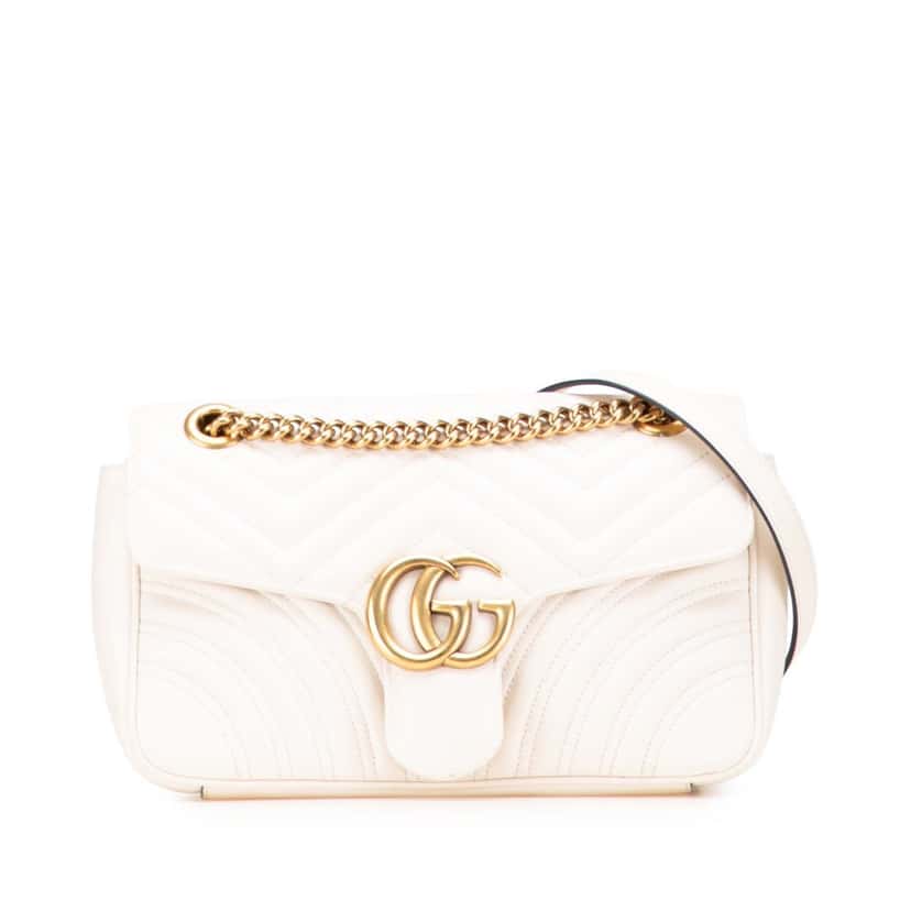 Gucci Small GG Marmont Matelasse Leather Flap Crossbody White Leather Good condition - Front View