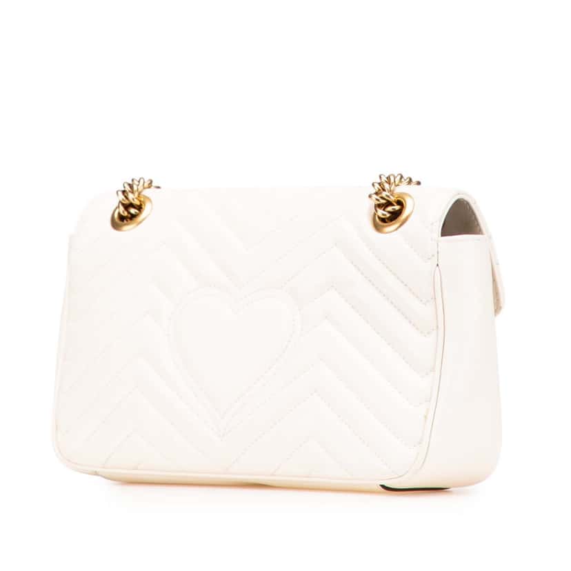 Gucci Small GG Marmont Matelasse Leather Flap Crossbody White Leather Good condition - Back View