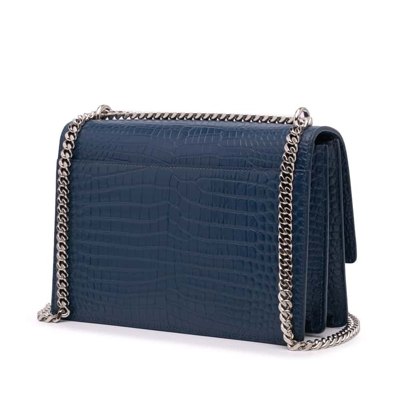 Saint Laurent Medium Croc Embossed Monogram Sunset Bag Blue Leather Good condition - Back View
