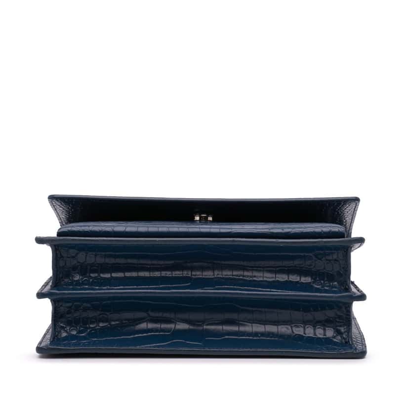 Saint Laurent Medium Croc Embossed Monogram Sunset Bag Blue Leather Good condition - Inside View