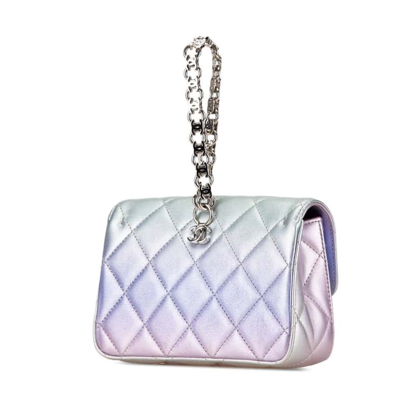 Chanel Quilted Gradient Metallic Calfskin Clutch Silver Leather Good condition - Back View
