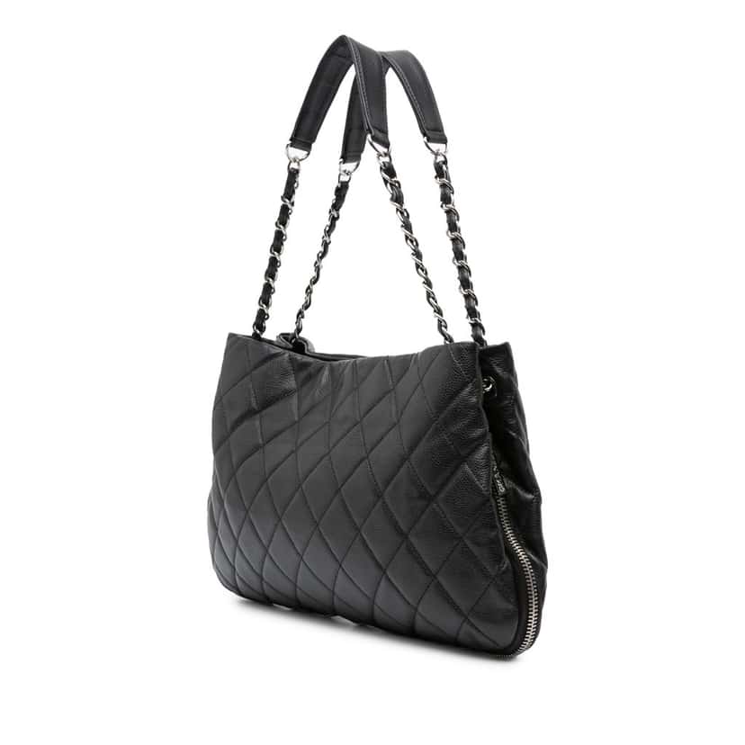 Chanel CC Quilted Caviar Expandable Tote Black Leather Good condition - Back View