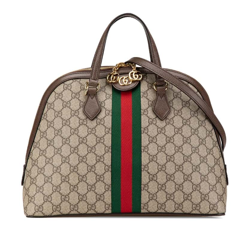 Gucci Medium GG Supreme Ophidia Web Satchel Brown Canvas Good condition - Front View