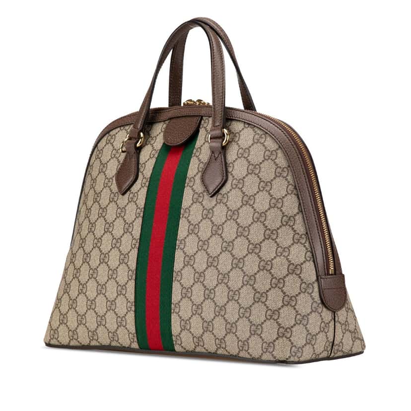 Gucci Medium GG Supreme Ophidia Web Satchel Brown Canvas Good condition - Back View