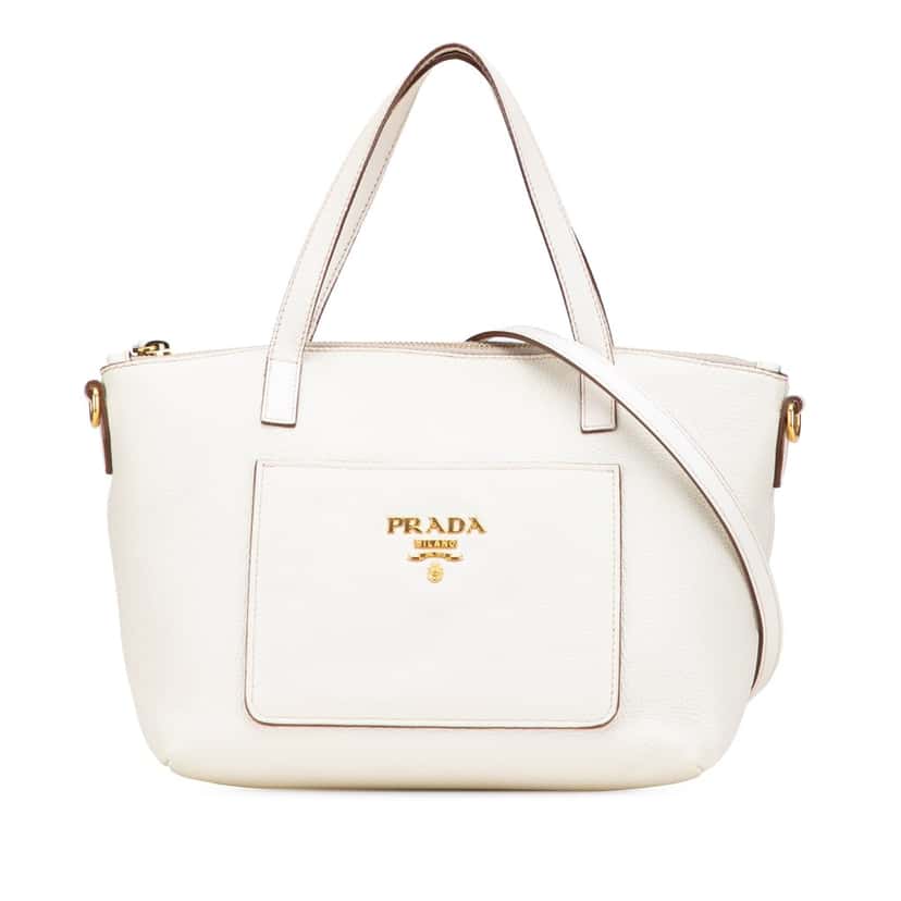 Prada Vitello Daino Front Pocket Tote White Leather Good condition - Front View