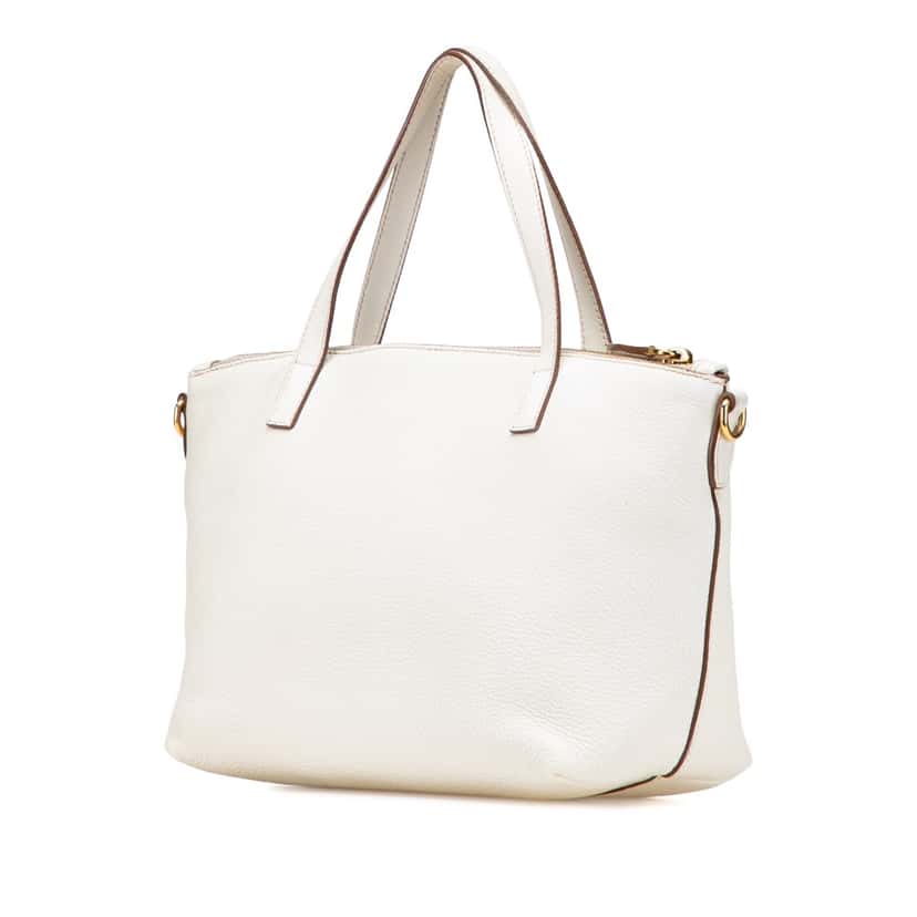 Prada Vitello Daino Front Pocket Tote White Leather Good condition - Back View