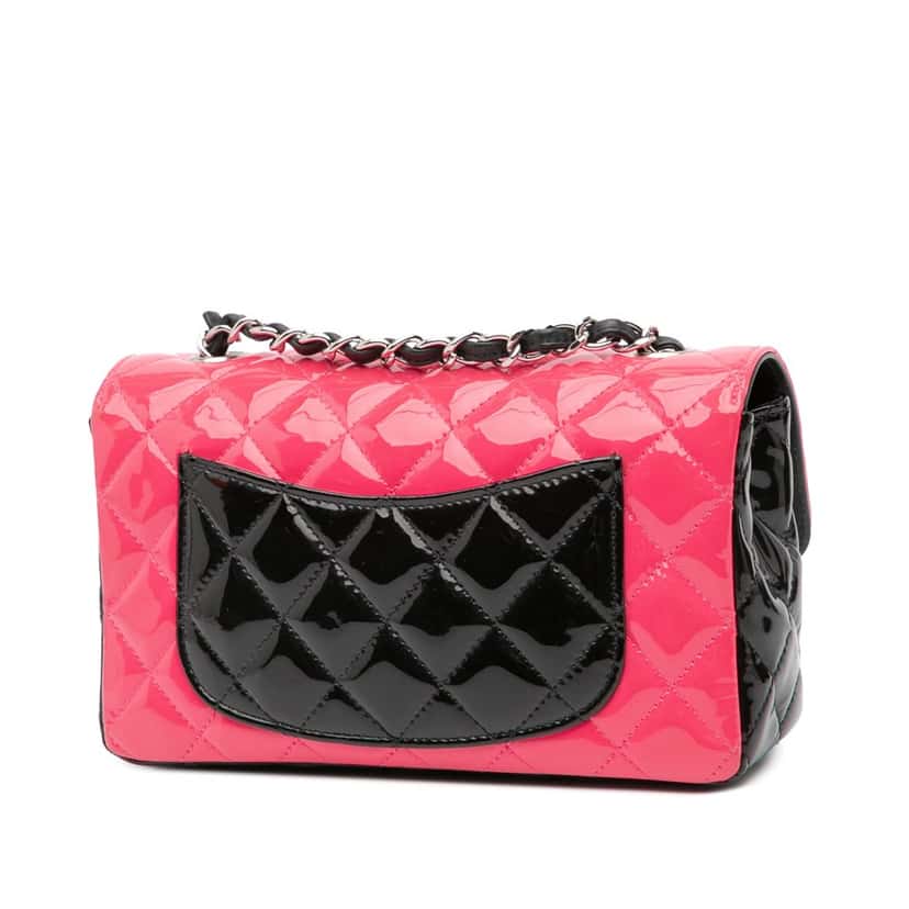 Chanel Mini Rectangular Bicolor Patent Leather Flap Bag Pink Leather Good condition - Back View