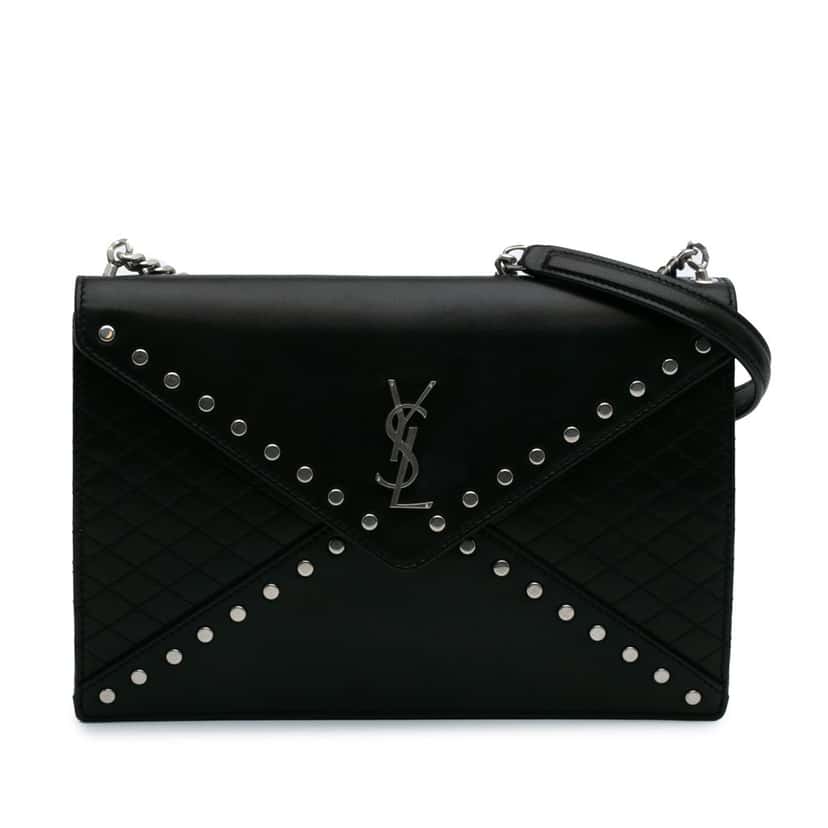 Saint Laurent Quilted Lambskin Studded Monogram Gaby Shoulder Bag Black Leather Good condition - Front View