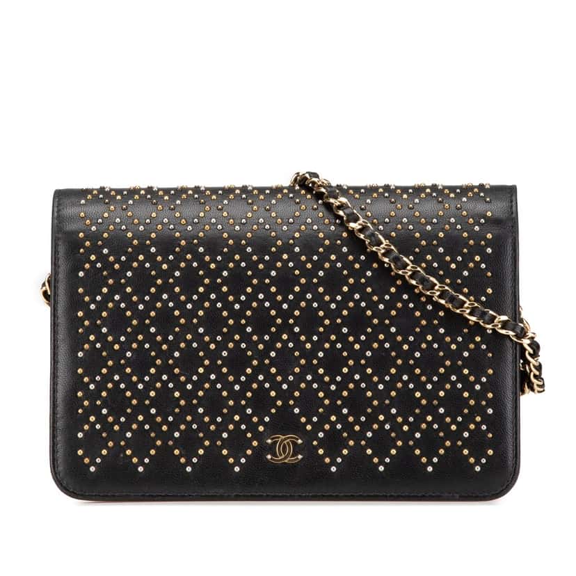 Chanel CC Studded Lambskin Wallet on Chain Black Leather Good condition - Front View
