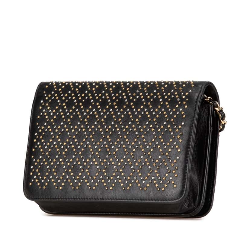Chanel CC Studded Lambskin Wallet on Chain Black Leather Good condition - Back View