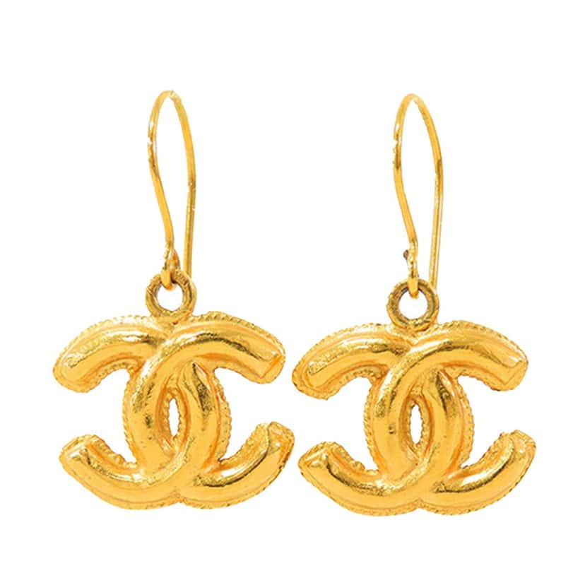Chanel Gold Plated CC Drop Hook Earrings Gold Metal Good condition - Front View