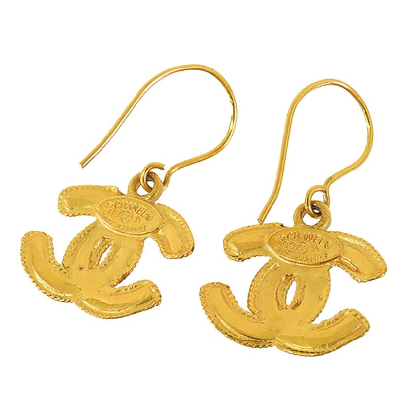 Chanel Gold Plated CC Drop Hook Earrings Gold Metal Good condition - Back View