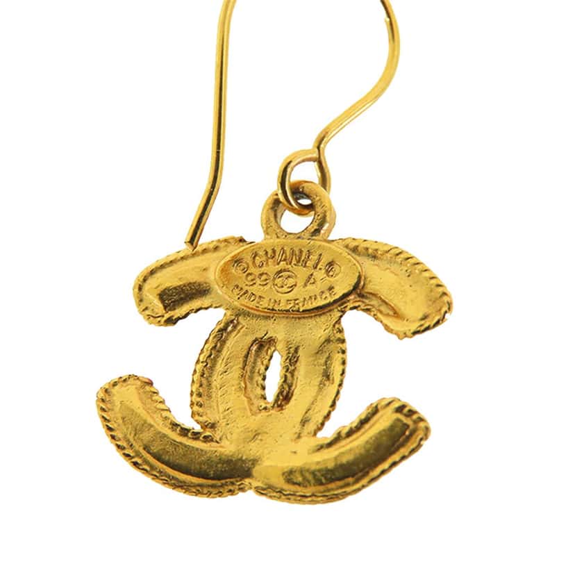 Chanel Gold Plated CC Drop Hook Earrings Gold Metal Good condition - Inside View