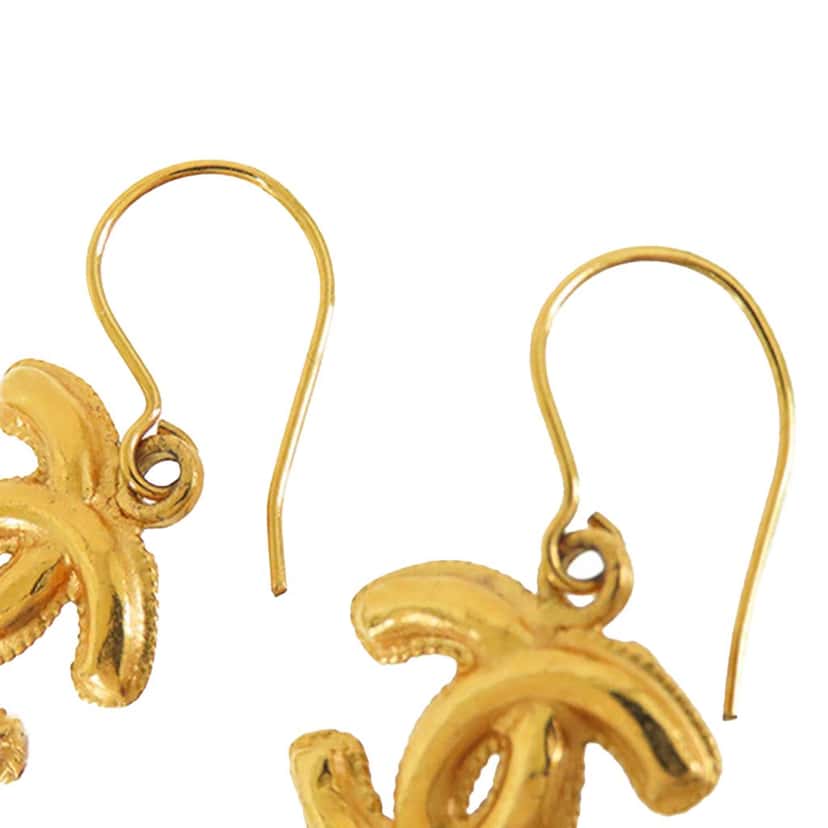 Chanel Gold Plated CC Drop Hook Earrings Gold Metal Good condition - Box View