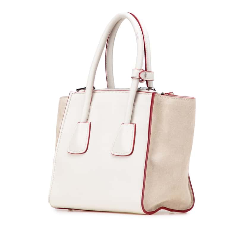 Prada Mini Scamosciato Trimmed Glace Calf Twin Pocket Satchel White Leather Good condition - Back View