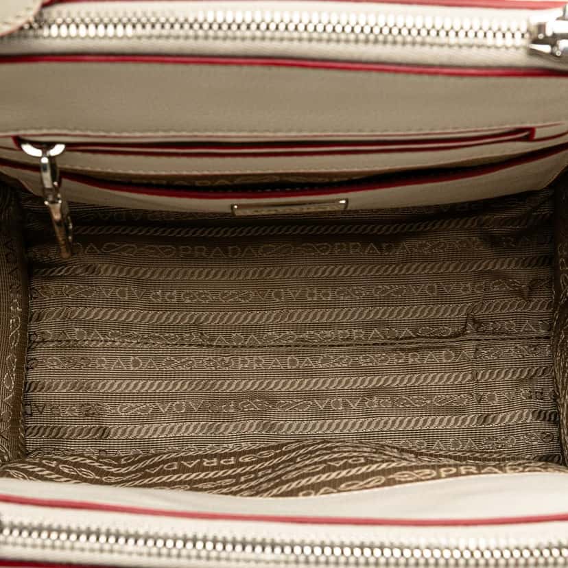 Prada Mini Scamosciato Trimmed Glace Calf Twin Pocket Satchel White Leather Good condition - Model View