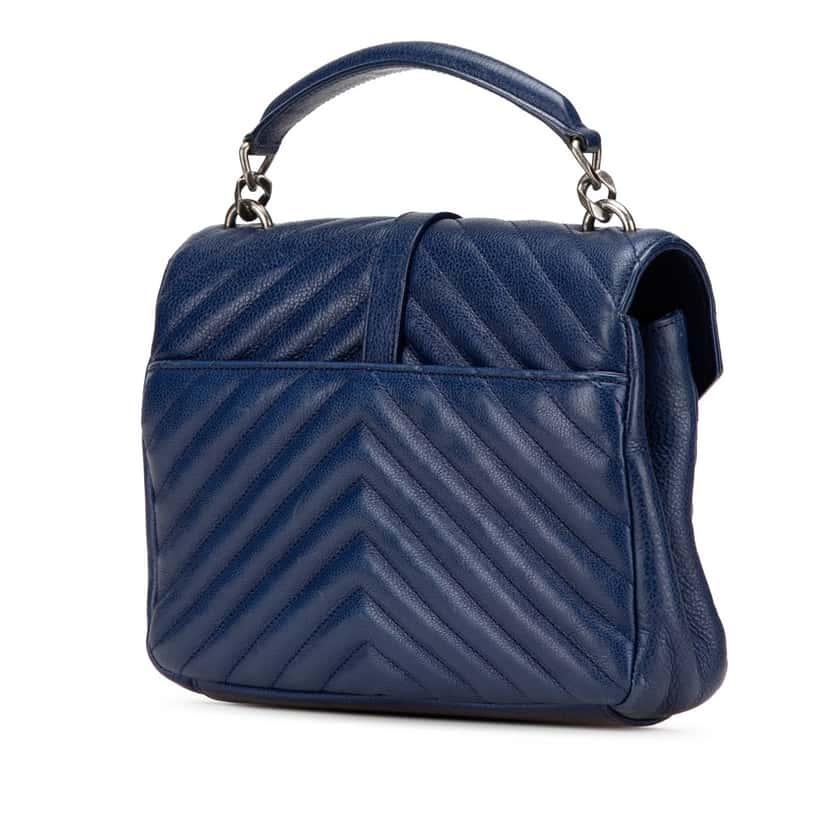 Saint Laurent Medium Quilted Chevron Sheepskin College Satchel Blue Leather Good condition - Back View