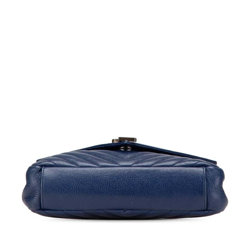Saint Laurent Medium Quilted Chevron Sheepskin College Satchel Blue Leather Good condition - Inside View