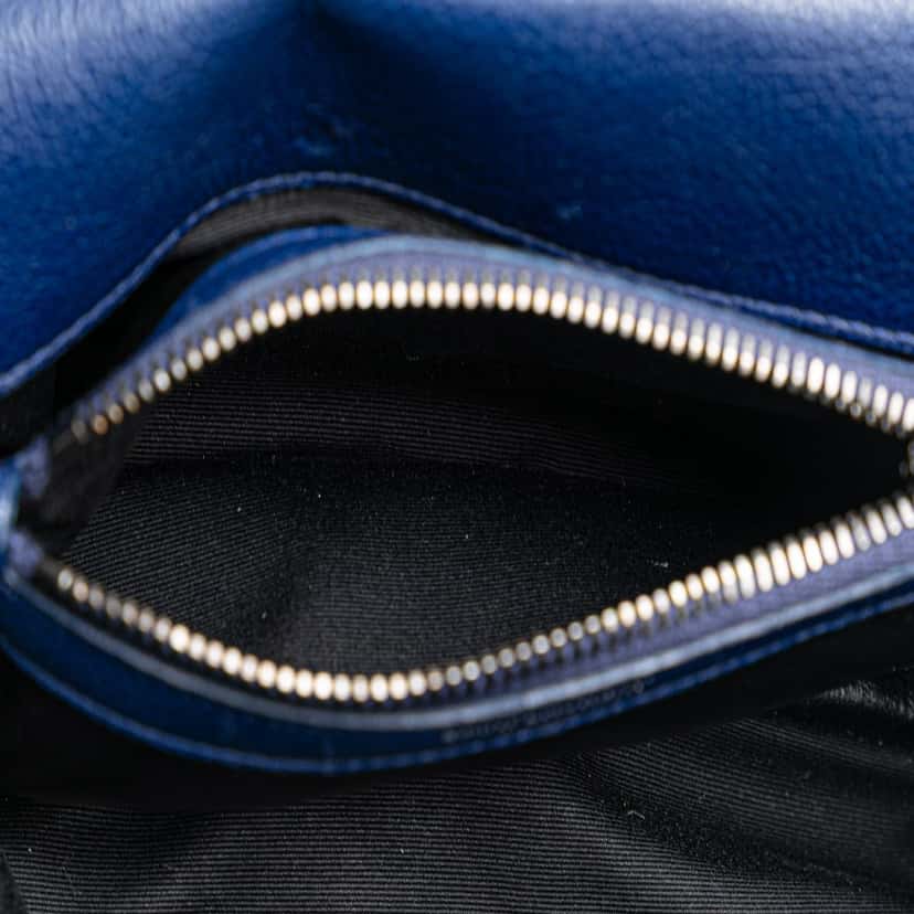 Saint Laurent Medium Quilted Chevron Sheepskin College Satchel Blue Leather Good condition - Box View