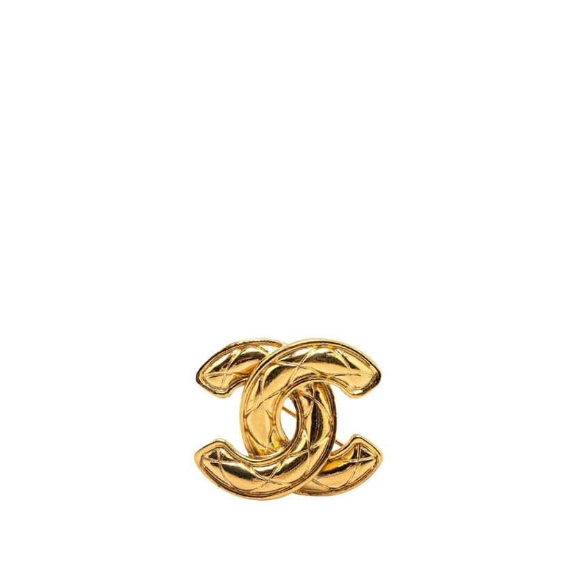 Chanel Gold Plated CC Quilted Brooch Gold Metal Good condition - Front View