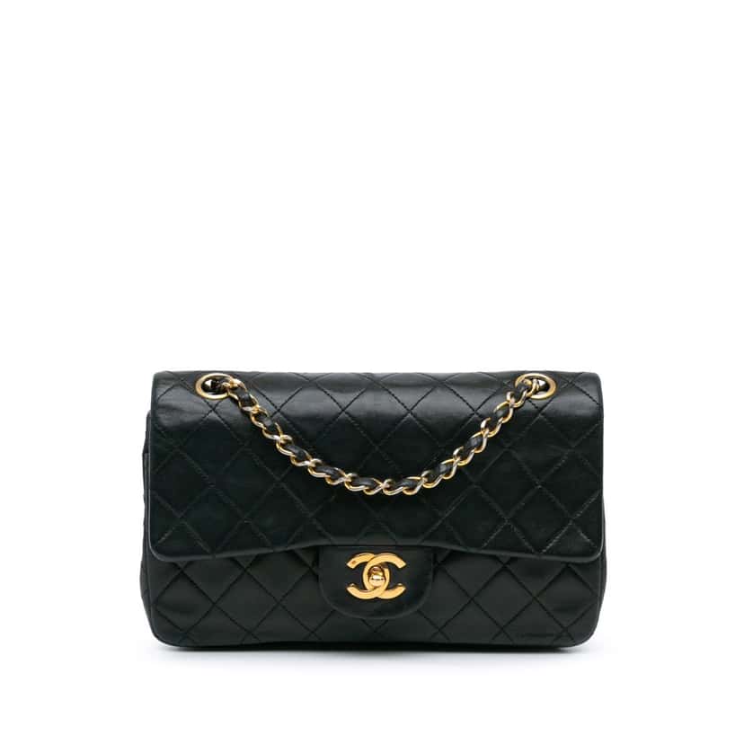 Chanel Small Classic Lambskin Double Flap Black Leather Fair condition - Front View