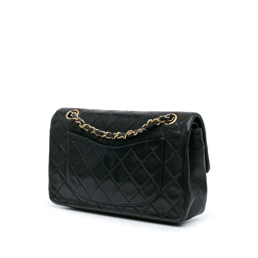 Chanel Small Classic Lambskin Double Flap Black Leather Fair condition - Back View