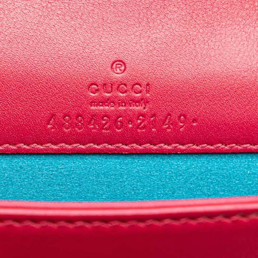 Gucci Mini GG Marmont Embroidered Matelasse Velvet Love Wallet On Chain Pink Velvet Good condition - Box View