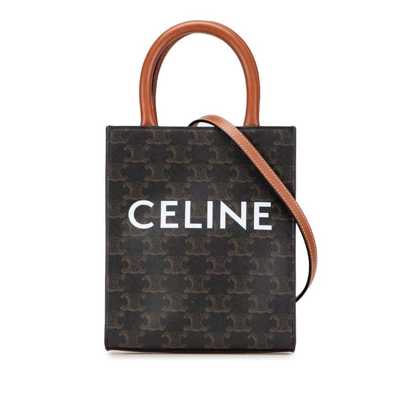 Celine Mini Triomphe Coated Canvas Vertical Cabas Satchel Brown Canvas Good condition - Front View