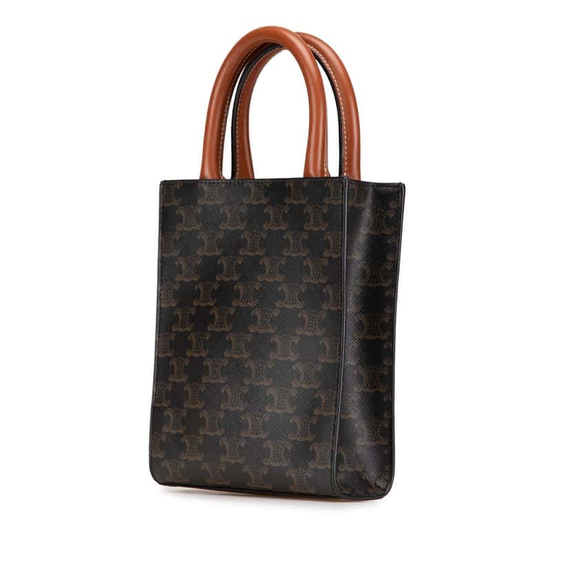 Celine Mini Triomphe Coated Canvas Vertical Cabas Satchel Brown Canvas Good condition - Back View