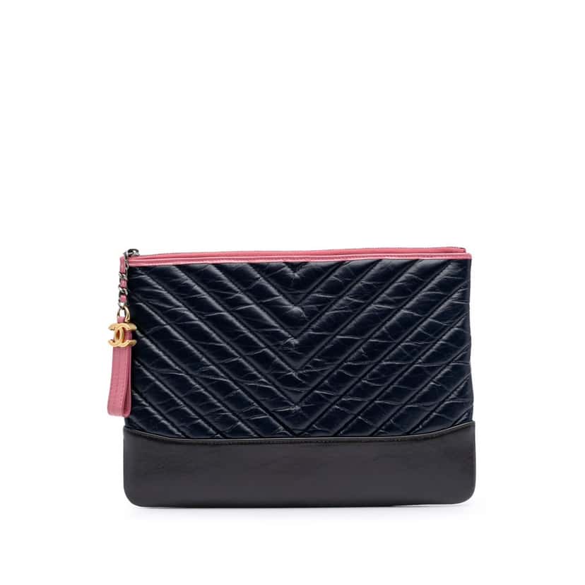 Chanel Medium Chevron Aged Calfskin Gabrielle Cosmetic Clutch Blue Leather Good condition - Front View