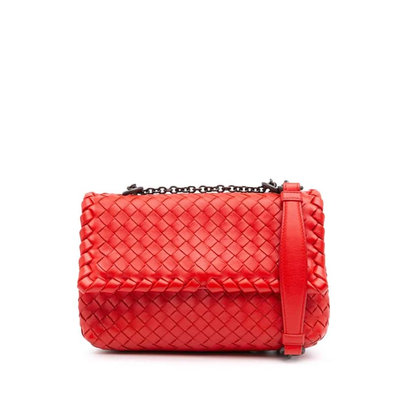 Bottega Veneta Baby Nappa Intrecciato Olimpia Crossbody Red Leather Good condition - Front View