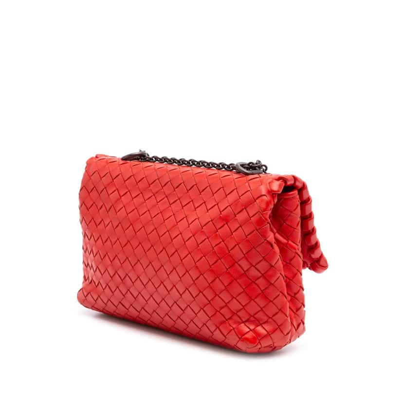 Bottega Veneta Baby Nappa Intrecciato Olimpia Crossbody Red Leather Good condition - Back View