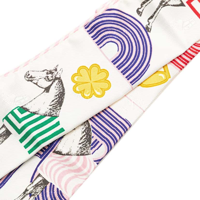 Hermès Garde Robe Pop Charms Twilly Silk Scarf White Silk Very good condition - Back View