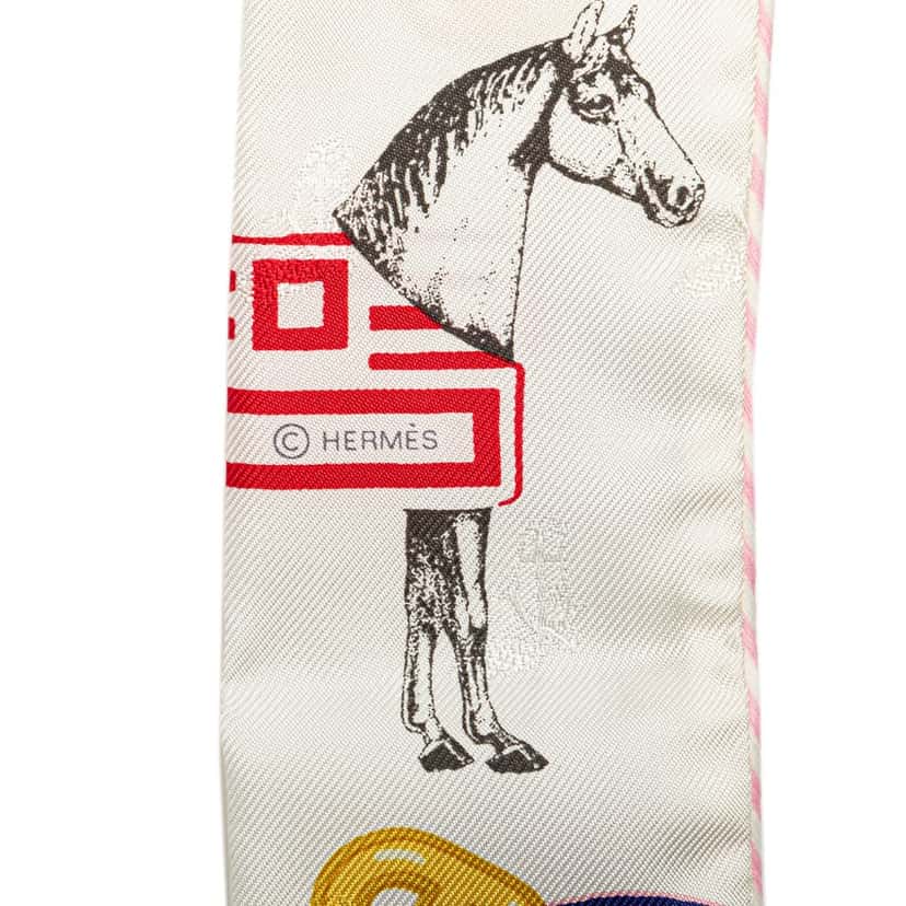 Hermès Garde Robe Pop Charms Twilly Silk Scarf White Silk Very good condition - Inside View