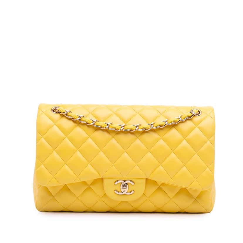 Chanel Jumbo Classic Lambskin Double Flap Yellow Leather Good condition - Front View