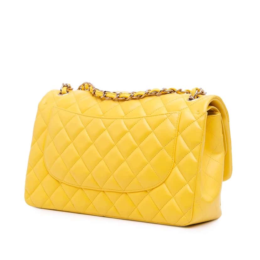 Chanel Jumbo Classic Lambskin Double Flap Yellow Leather Good condition - Back View