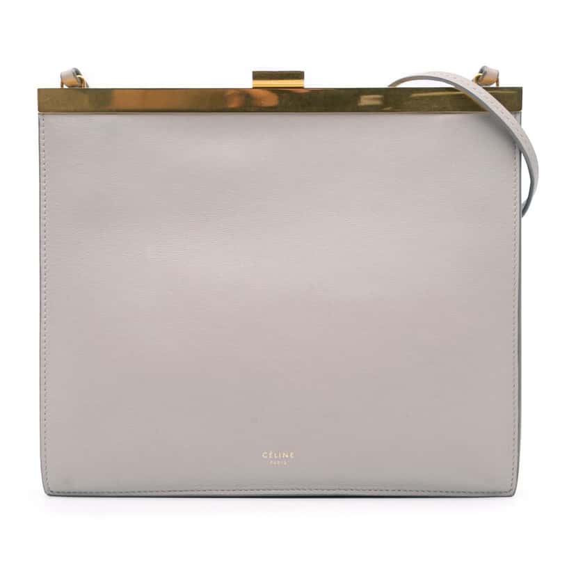 Celine Mini Smooth Calfskin Clasp Bag Grey Leather Good condition - Front View